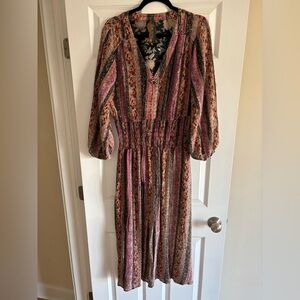 NWOT. ARATTA SILENT JOURNEY. Boho l/s dress with embellishments. Size XL.